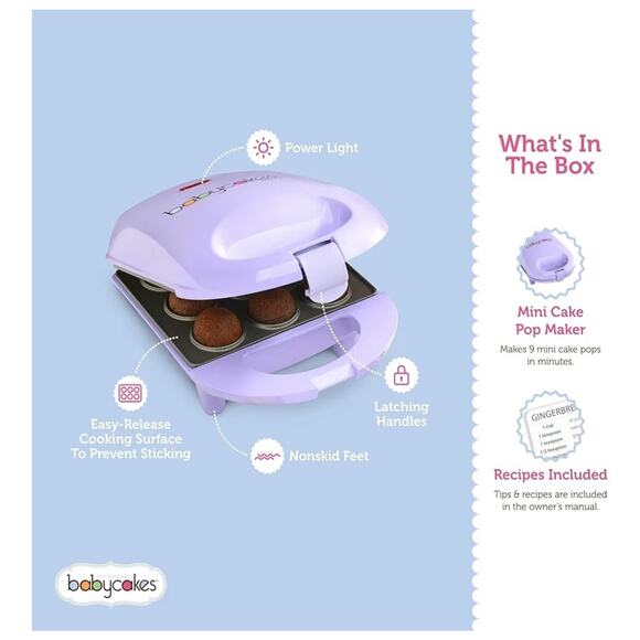 Babycakes Mini Cake Pop Maker Purple Color Gift New! Recipes Included - Picture 4 of 7
